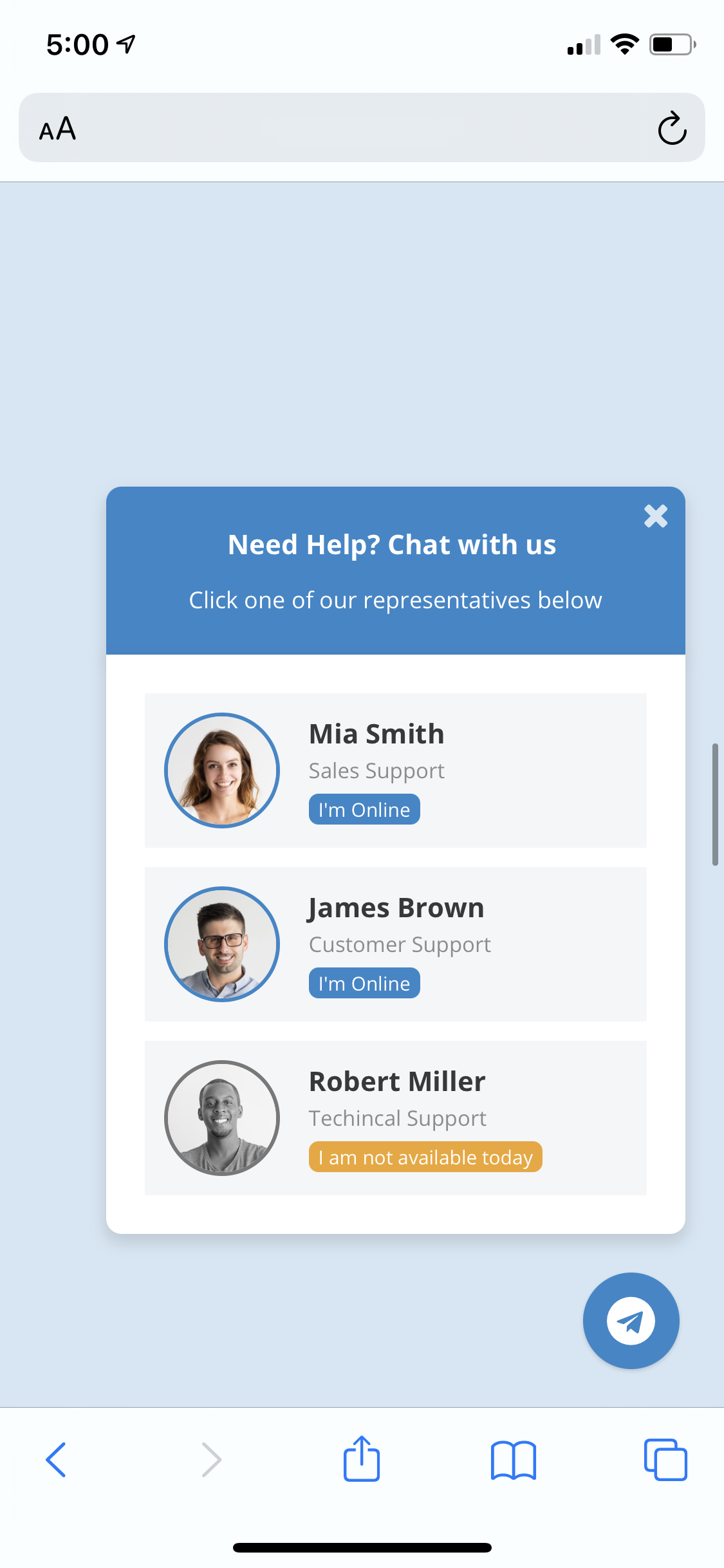 Telegram Chat Support - jQuery Plugin - 1