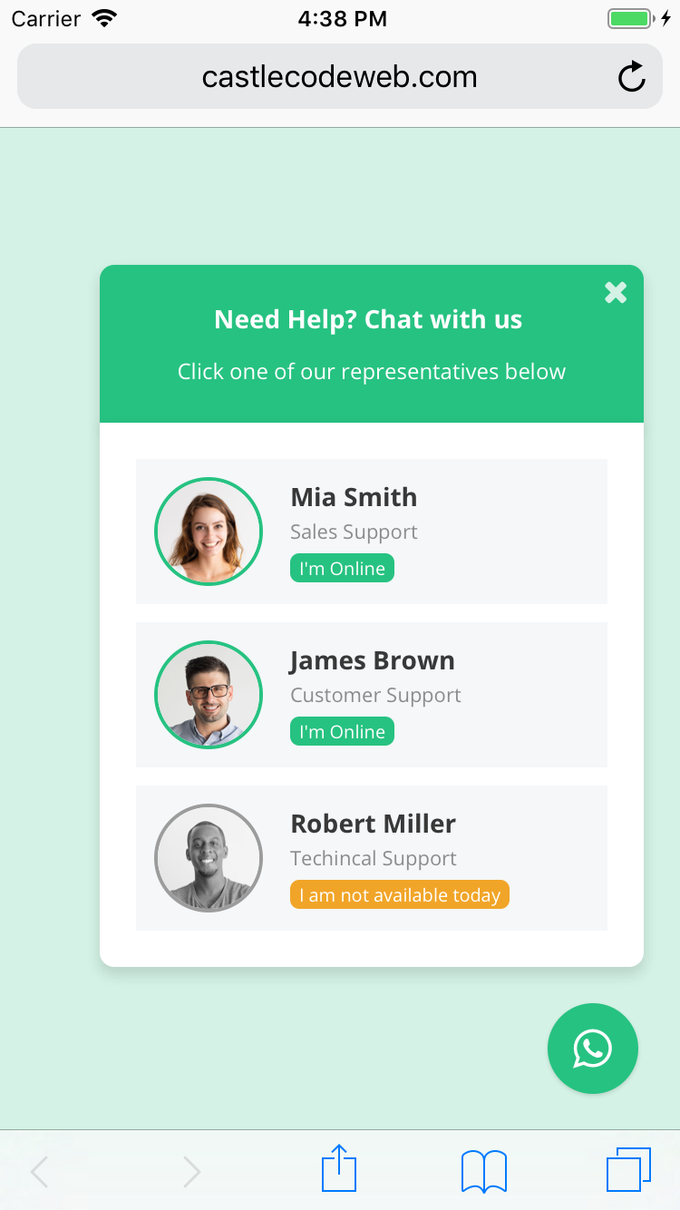 WhatsApp Chat Support - jQuery Plugin - 1