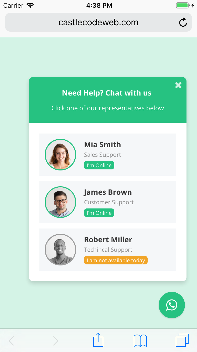 WhatsApp Chat Support - WordPress Plugin - Mobile View